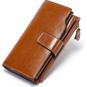 Women Leather Wallets RFID Blocking Clutch Card Holder Ladies Purse with Zipper